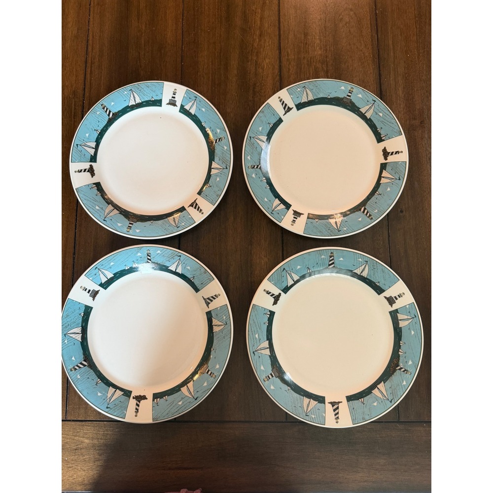 Set x 4 Vintage Oneida Sailboats Dinner Plates Warren Kimble Casual Settings 10"